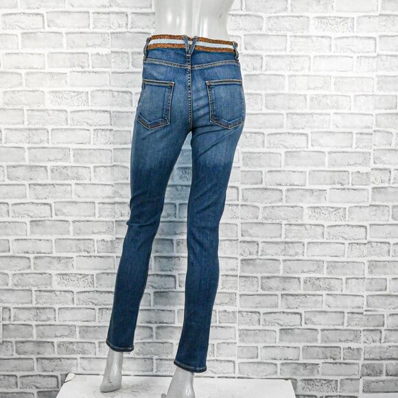 Veronica Beard Kate Skinny High Rise Jeans Metallic waist blue Nantucket 28/6 - Picture 5 of 13